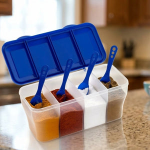 3-in-1 Airtight Masala Box with 3 Spoons | Transparent Spice & Dry Storage Container for Kitchen