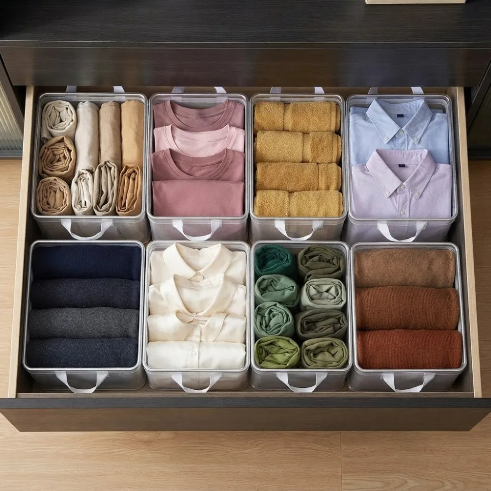 Foldable Fabric Storage Box with Lid | 26L Clothes & Pants Organizer | Collapsible Closet Storage Bin with Handles | Multi-Purpose Home Organizer | 3 PCS