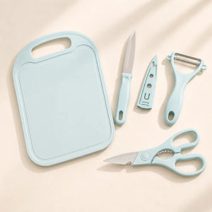 4-Piece Mini Travel Kitchen Set | Cutting Board, Fruit Knife, Peeler & Scissors | Portable Camping Kitchen Tool Kit