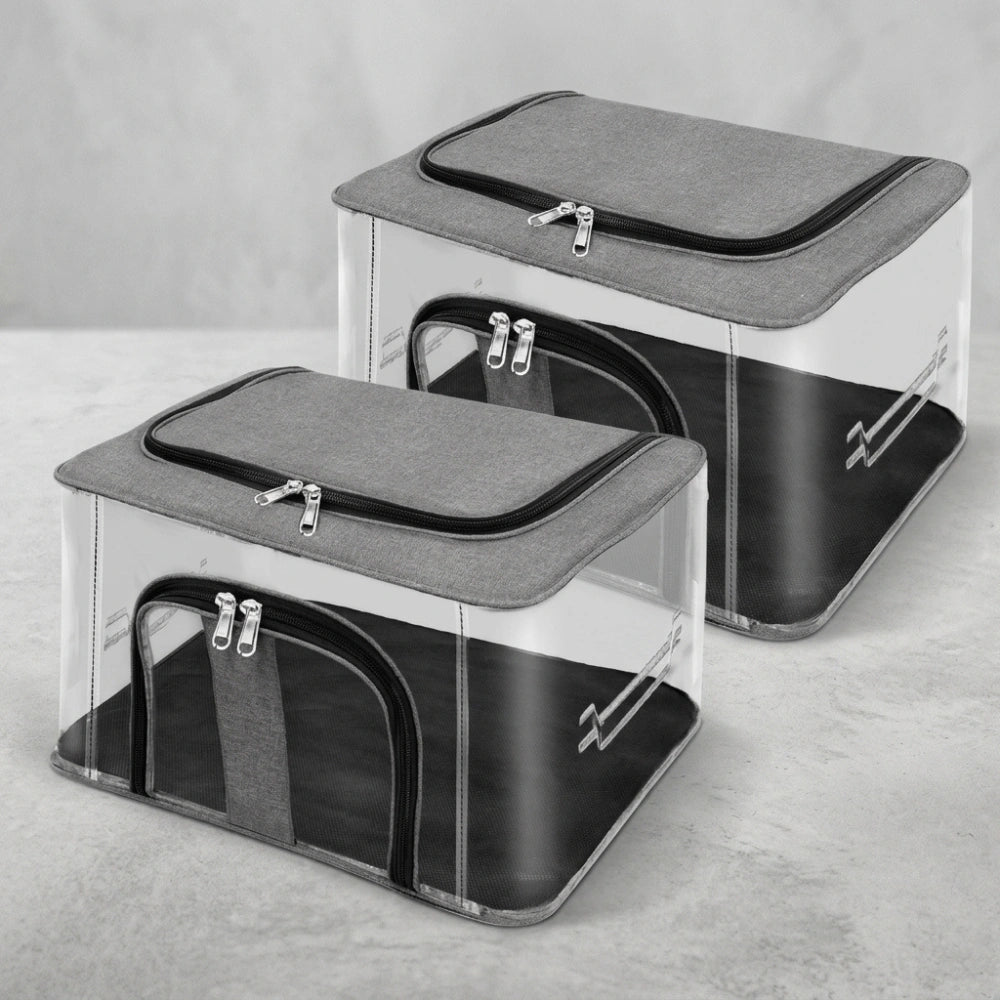 33 LTR Transparent Clothes Storage Box with Zipper & Carry Handle | Nylon PVC Moisture Proof Under Bed Wardrobe Organizer for Clothes, Blankets & Bedding