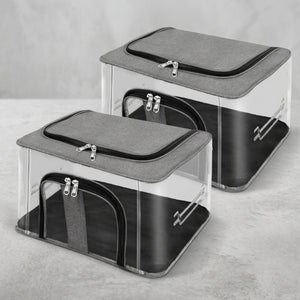 33 LTR Transparent Clothes Storage Box with Zipper & Carry Handle | Nylon PVC Moisture Proof Under Bed Wardrobe Organizer for Clothes, Blankets & Bedding