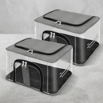 33 LTR Transparent Clothes Storage Box with Zipper & Carry Handle | Nylon PVC Moisture Proof Under Bed Wardrobe Organizer for Clothes, Blankets & Bedding