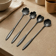 4-Piece Flower Coffee Spoon Set | Stainless Steel Dessert, Tea & Ice Cream Spoons, Elegant Floral Tableware