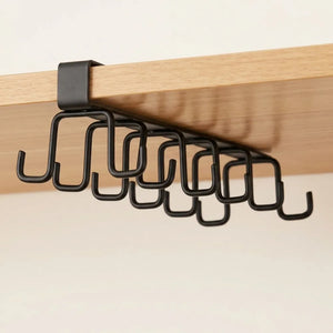 Double Row Cup Holder Rack with 12 Hooks | Metal Under Cabinet Mug & Coffee Cup Hanging Organizer | Kitchen Towel Holder