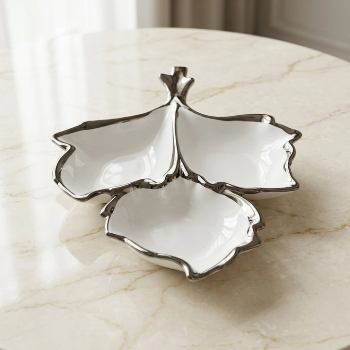 Ceramic Leaf Serving Plate for Snacks, Dry Fruits & Desserts | Elegant Leaf Shape Serving Platter for Fruits, Appetizers & Dining Table Serveware
