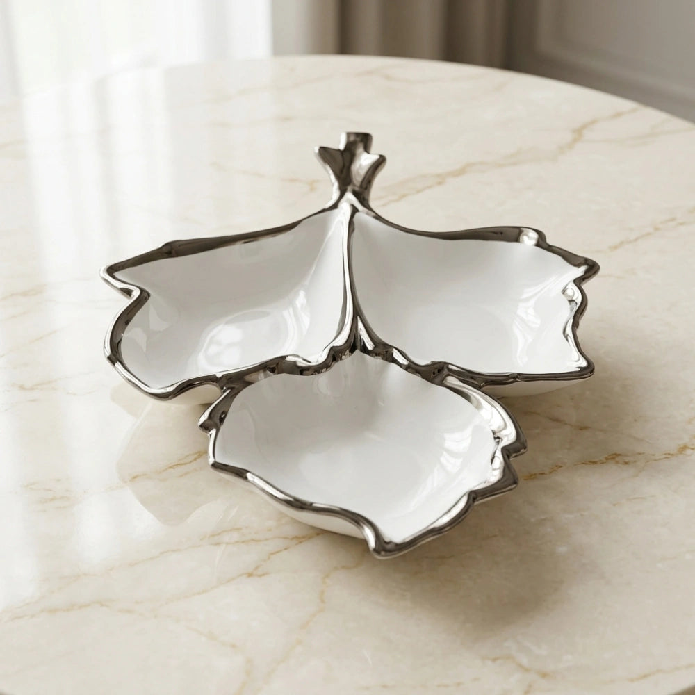 Ceramic Leaf Serving Plate for Snacks, Dry Fruits & Desserts | Elegant Leaf Shape Serving Platter for Fruits, Appetizers & Dining Table Serveware