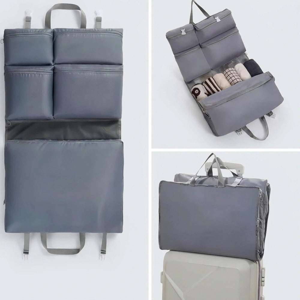 7 Pocket Wardrobe Travel Bag | Foldable Hanging Garment Organizer Duffel with Trolley Sleeve
