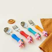 Unicorn Baby Feeding Spoon & Fork Set | Silicone Handle Stainless Steel Cutlery for Babies, Toddlers & Kids | BPA-Free Self Feeding Tableware