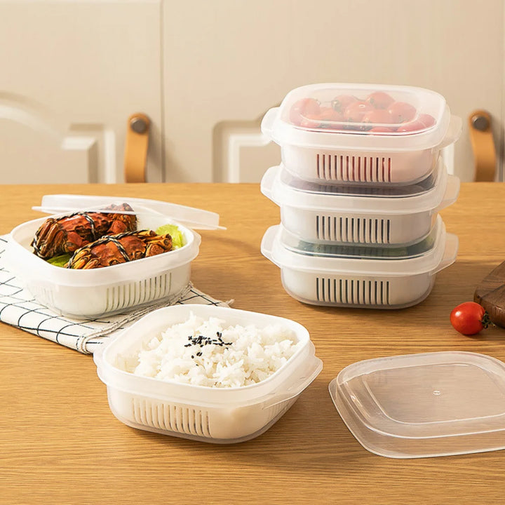 4Pcs Multi-Compartment Produce Storage Box | Airtight Fridge Organizer for Fruits, Vegetables, Garlic & Ginger