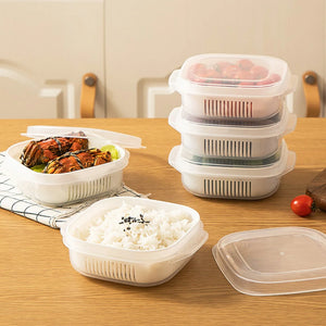 4Pcs Multi-Compartment Produce Storage Box | Airtight Fridge Organizer for Fruits, Vegetables, Garlic & Ginger