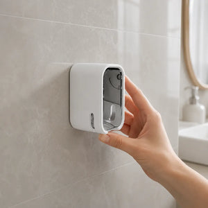 Wall Mounted Toothbrush Holder with Dustproof Cover | Self-Adhesive Bathroom Toothbrush Organizer with Clear Window & Quick-Dry Design