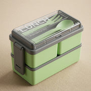 Double Layer Lunch Box with 3 Compartments, Spoon & Fork | BPA-Free Leakproof Bento Box