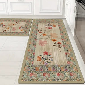 2-Piece Floral Kitchen Mat Set | Decorative Non-Slip Cushioned Anti-Fatigue Rugs for Kitchen, Sink & Office Floor