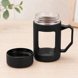 500ml Double Wall Borosilicate Glass Tea Mug with Lid & Handle | Heat-Resistant Coffee Cup | Portable Travel Tumbler for Home & Office