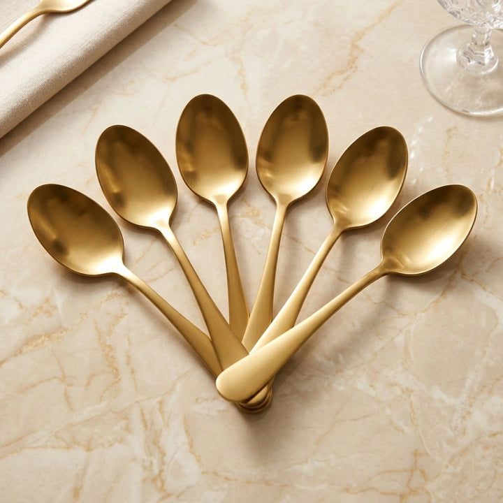 6-Piece Gold Stainless Steel Dessert Spoon Set – Mini Coffee, Tea & Ice Cream Spoons | Mirror Finish, Reusable & Dishwasher Safe (6 pcs)