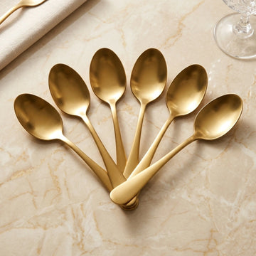 6-Piece Gold Stainless Steel Dessert Spoon Set – Mini Coffee, Tea & Ice Cream Spoons | Mirror Finish, Reusable & Dishwasher Safe (6 pcs)