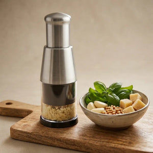Manual Press Garlic Chopper | Stainless Steel Mini Food Chopper & Garlic Mincer | Compact Hand Press Vegetable Dicer