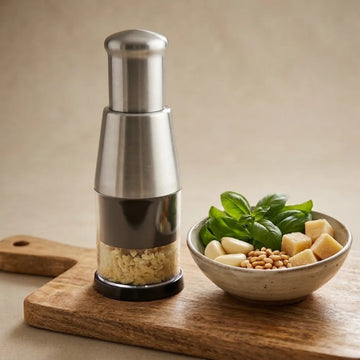 Manual Press Garlic Chopper | Stainless Steel Mini Food Chopper & Garlic Mincer | Compact Hand Press Vegetable Dicer