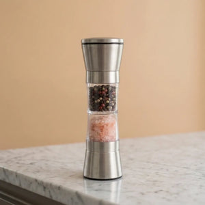 2-in-1 Double Head Stainless Steel Salt & Pepper Grinder | Adjustable Coarseness Glass Spice Mill for Salt, Black Pepper & Seasonings