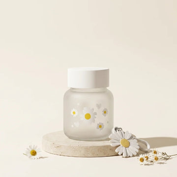 300ml Daisy Glass Water Bottle | Cute Frosted Glass Bottle with Daisy Charm | Portable Mini Water Bottle for Women, Girls & Teens