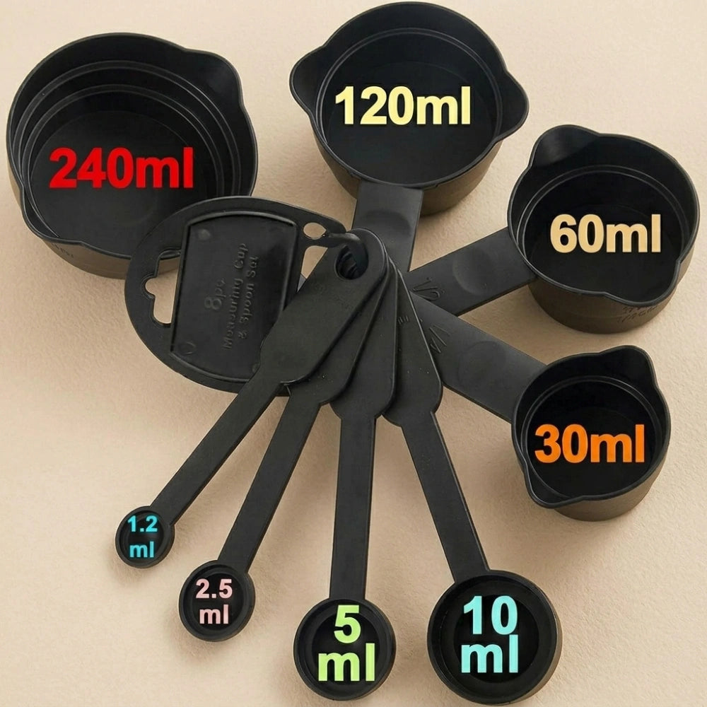 8-Piece Measuring Cups & Spoons Set | Plastic Measuring Tools for Baking, Cooking, Dry & Liquid Ingredients