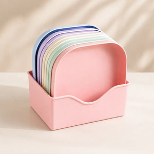 10PCS Square Plastic Dinner Plates Set with Stand | Reusable Colorful Snack, Breakfast & Serving Plates for Home, Kitchen, Picnic & Party