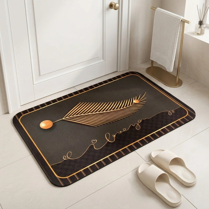 Luxury Black Gold Welcome Door Mat | Anti-Slip Floor Mat | Modern Bathroom & Entrance Rug | Soft Absorbent Home Decor Mat