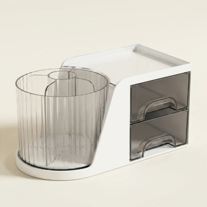 360° Rotating Desk Organizer with 2 Drawers | Multi-Purpose Pen Stand & Stationery Holder | Desktop Storage for Office, Study & Home