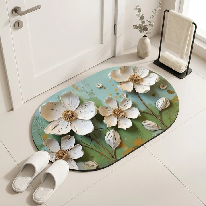 3D Floral Printed Anti-Slip Bathroom Floor Mat | Modern Decorative Door Mat for Bathroom, Bedroom & Entryway | Soft Absorbent Washable Rug