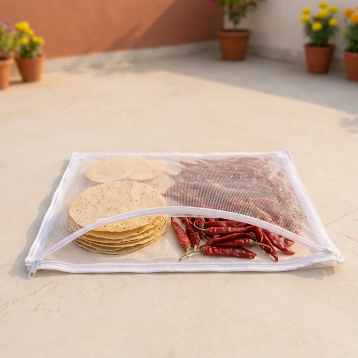 Multipurpose Drying Mat for Papad, Chilli, Rice, Breathable Mesh Washable Reusable Foldable Lightweight Sun Drying Cloth