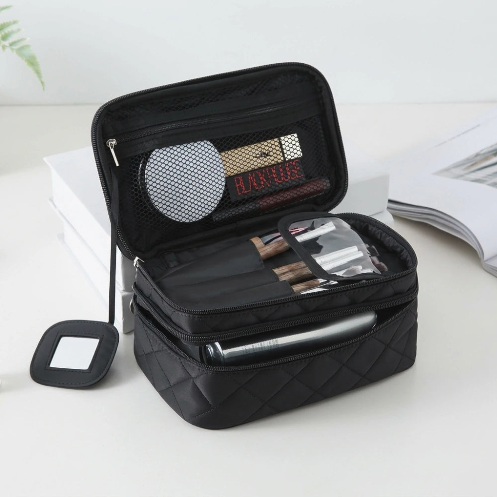 Premium Makeup Organizer Pouch | Travel Cosmetic Storage Bag with Brush Holders & Multi-Compartment Design