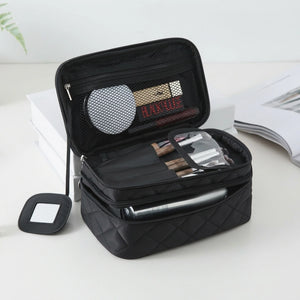 Premium Makeup Organizer Pouch | Travel Cosmetic Storage Bag with Brush Holders & Multi-Compartment Design