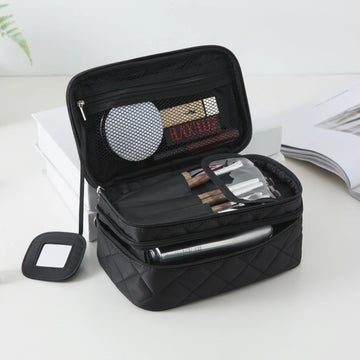 Premium Makeup Organizer Pouch | Travel Cosmetic Storage Bag with Brush Holders & Multi-Compartment Design