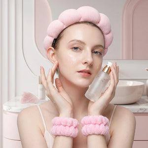 Spa Headband & Wristband Set for Face Washing | Soft Cloud Makeup Headband with Absorbent Wrist Wash Bands for Skincare, Spa, Makeup & Beauty Routine