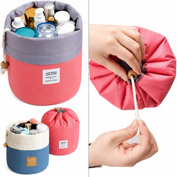 Stylish Drawstring Bucket Makeup Bag for Women | Portable Cosmetic & Toiletry Organizer Pouch for Travel and Daily Use