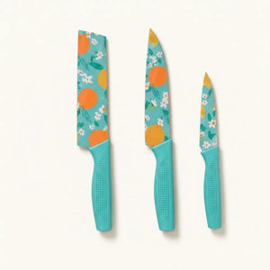 3PCS Printed Kitchen Knife Set | Stainless Steel Multipurpose Knives with Grip Handles | Floral Blade Design for Cutting & Slicing