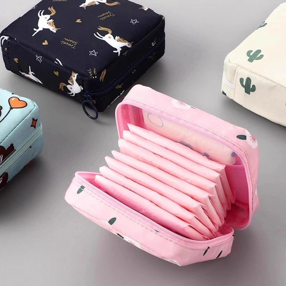 Sanitary Pad Storage Bag Portable Period Pouch Menstrual Organizer with Zipper multicolor