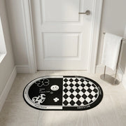 Black & White Anti-Slip Bathroom Mat | Modern Oval Bath Rug | Soft Absorbent Quick Dry Floor Carpet