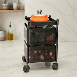 2-Layer Square Multipurpose Storage Trolley with Wheels | Rotating Organizer for Home & Office