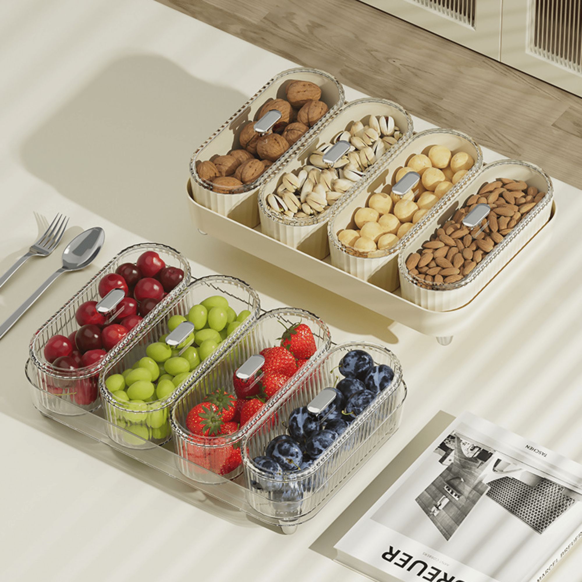 4-Compartment Snack Tray with Lid | Portable Fruit & Kids Lunch Organizer