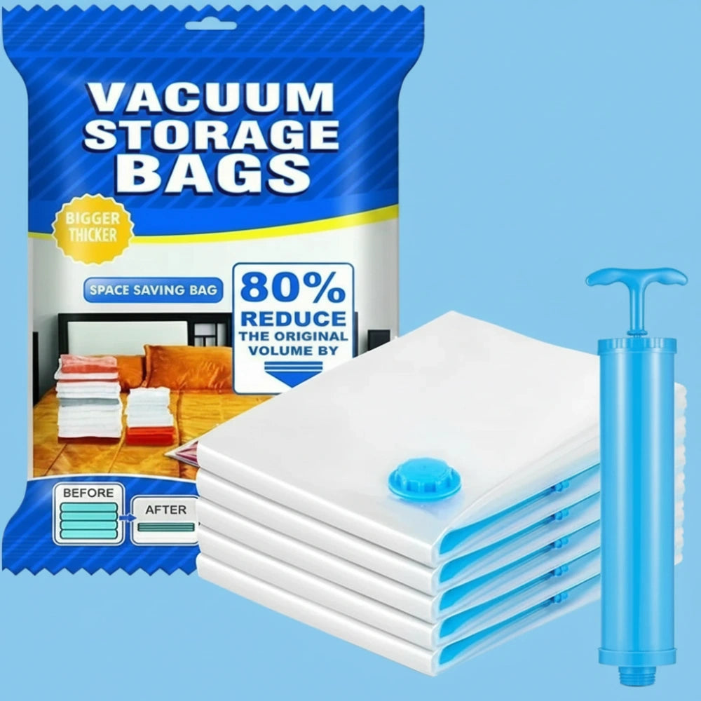 Vacuum Storage Bags 5 PCS with Pump Space Saver Compression Bags Reusable Organizer