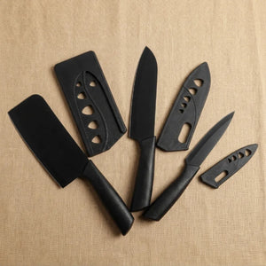 3-Piece Black Kitchen Knife Set | Santoku, Cleaver & Paring Knives with Blade Guards | Non-Stick Stainless Steel Kitchen Knife Set