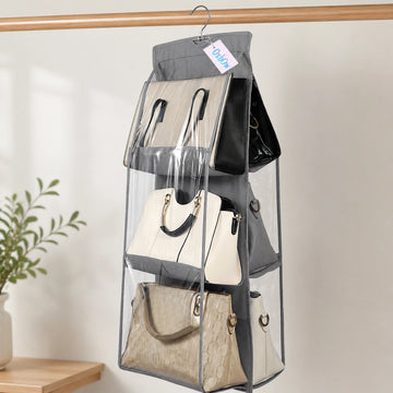 Hanging Handbag Organizer for Closet With 6 Large Compartments & Hanger