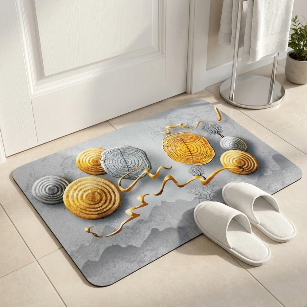 Zen Stone Wood Slice Bath Mat | Non Slip Absorbent Bathroom Rug Modern Spa Floor Mat