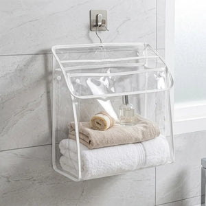Clear PVC Hanging Storage Bag | Waterproof Bathroom Organizer with Hooks | Portable Toiletry, Laundry & Clothes Storage Bag