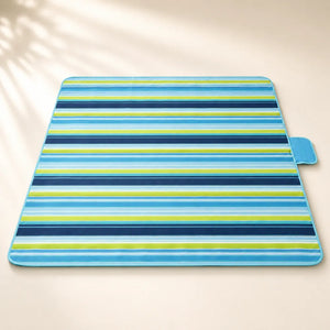 Foldable Beach & Picnic Mat 150×180cm | Waterproof Outdoor Blanket with Carry Handle | Blue Striped Camping & Travel Mat