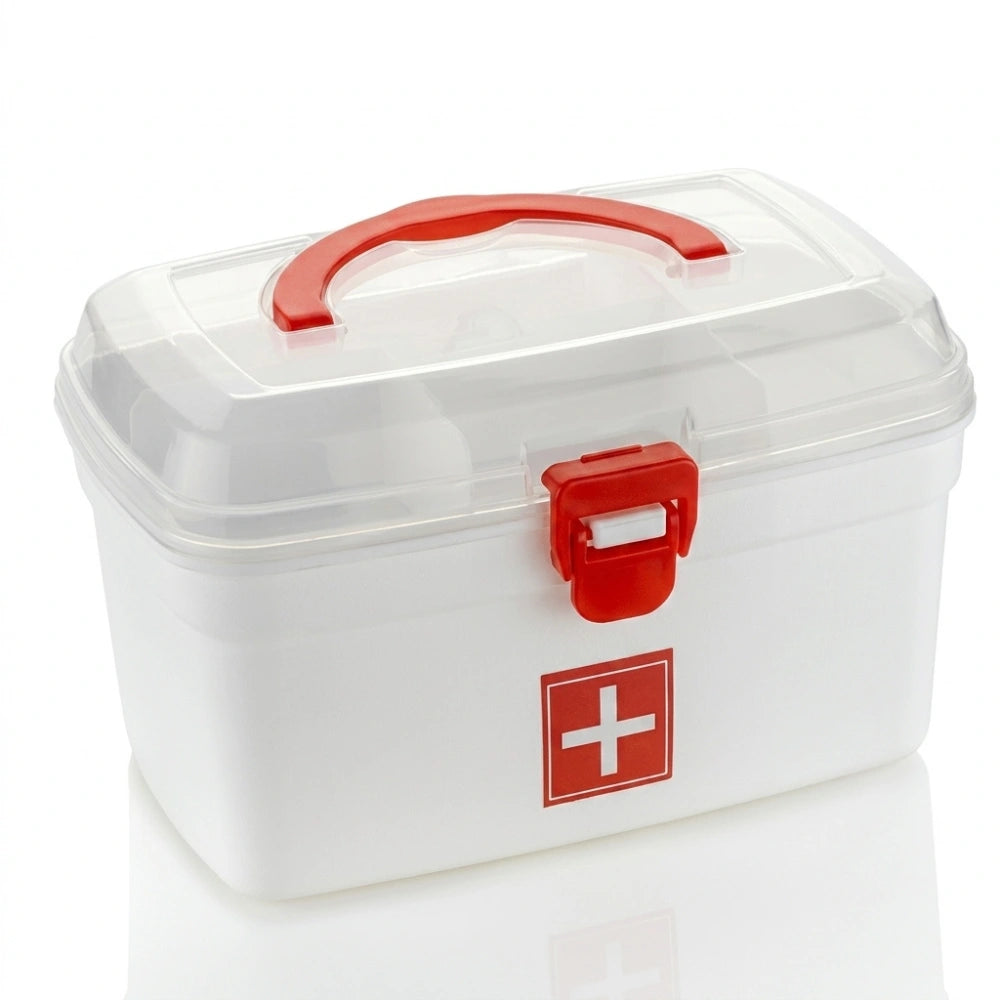 Portable Medical First Aid Box with Handle | Multipurpose Medicine Storage Organizer Container with Secure Lock Lid
