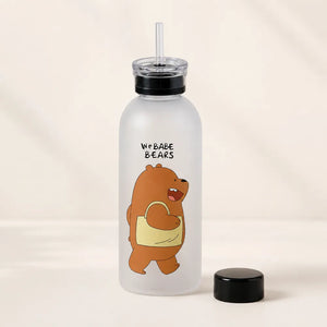 1000ml Cute Bear & Panda Sports Water Bottle with Straw | BPA-Free Frosted Plastic Bottle with Wrist Strap | Wide Mouth Drinking Bottle