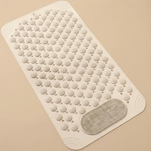Anti-Slip PVC Bath Mat with Foot Scrubber & Massager | Quick-Dry Shower Mat with Suction Cups | Beige Bathroom Mat (70 X 35 CM)