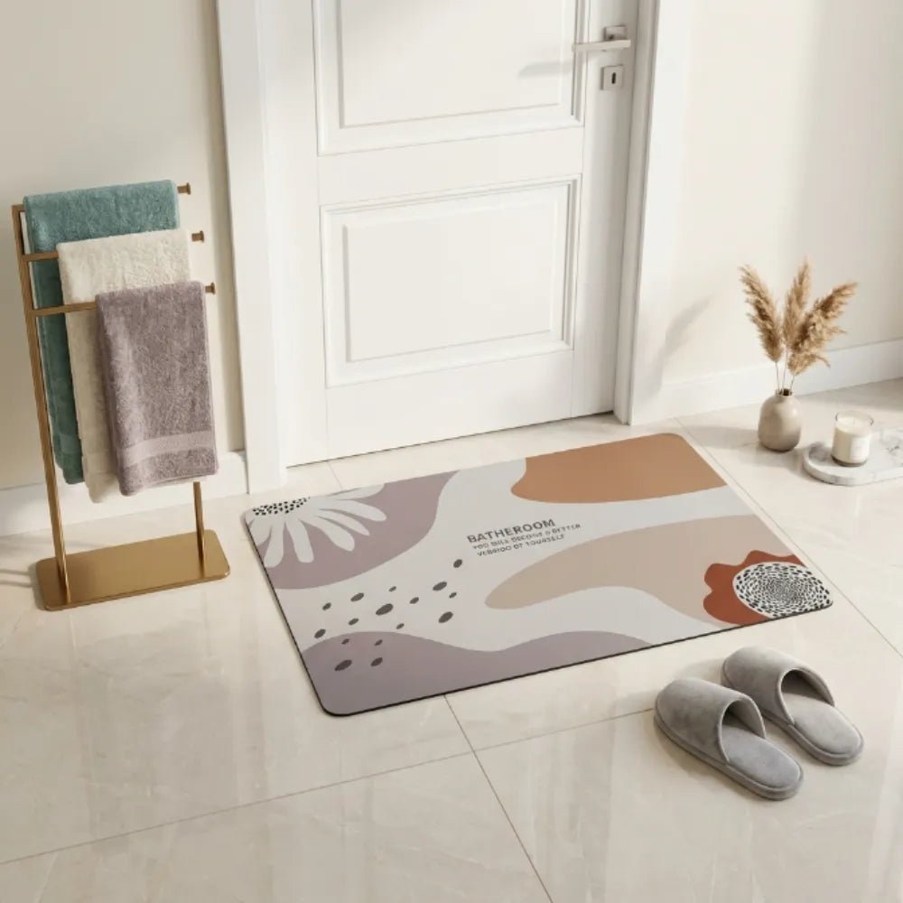 Abstract Minimalist Bathroom Floor Mat | Soft Non-Slip Absorbent Bath Rug Modern Decorative Bathroom Door Mat Quick Dry Washable Floor Carpet